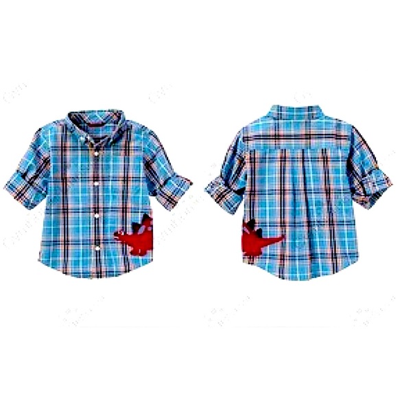 Gymboree Blue Dinosaur Plaid Button Down Long Sleeved Shirt, Toddler Size 2T. - Picture 2 of 9